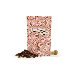 Almighty Caps Coffee 4000mg THC capsules in a brown resealable bag