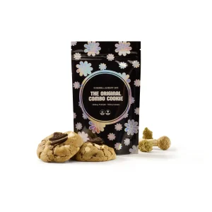 Almighty Caps x Yo Momma Cookies and Cream combo cookie 2000mg x 500mg THC edible in a black bag