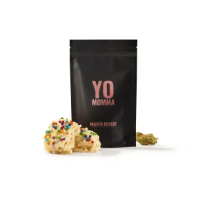 Yo Momma Classic Cereal Treats 500mg THC edible in a black resealable bag