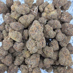 Midnight Runtz (AAAA+) Midnight Runtz cannabis flower in a resealable mylar bag