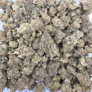 OG Kush cannabis flower in a resealable mylar bag
