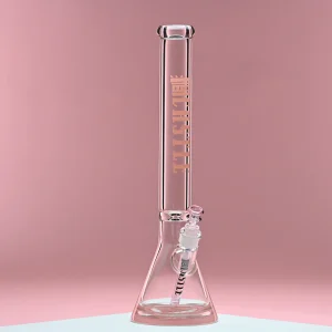 Pink 18-inch Castle logo beaker bong made of 9mm thick glass