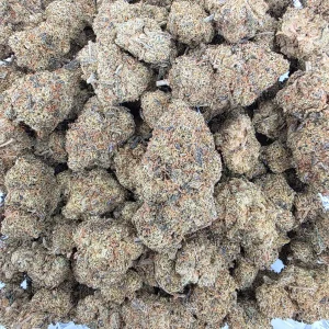 Pink Death cannabis flower in a resealable mylar bag