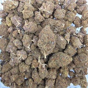 Pink Goo cannabis flower in a resealable mylar bag