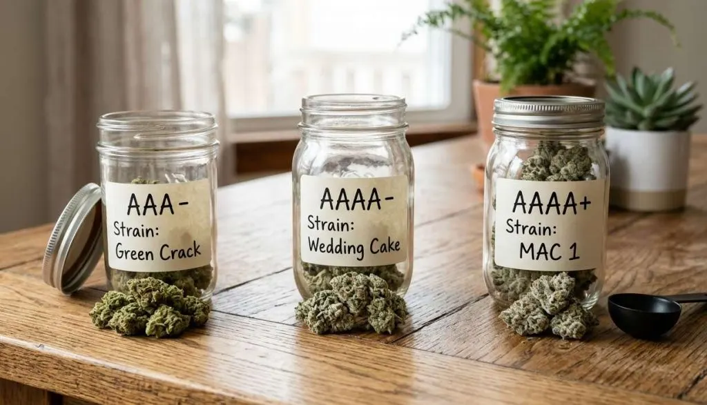 What AAA, AAAA, and AAAA+ Cannabis Ratings Mean - and Whether They’re Worth Paying More For AAA weed vs AAAA weed quality comparison chart