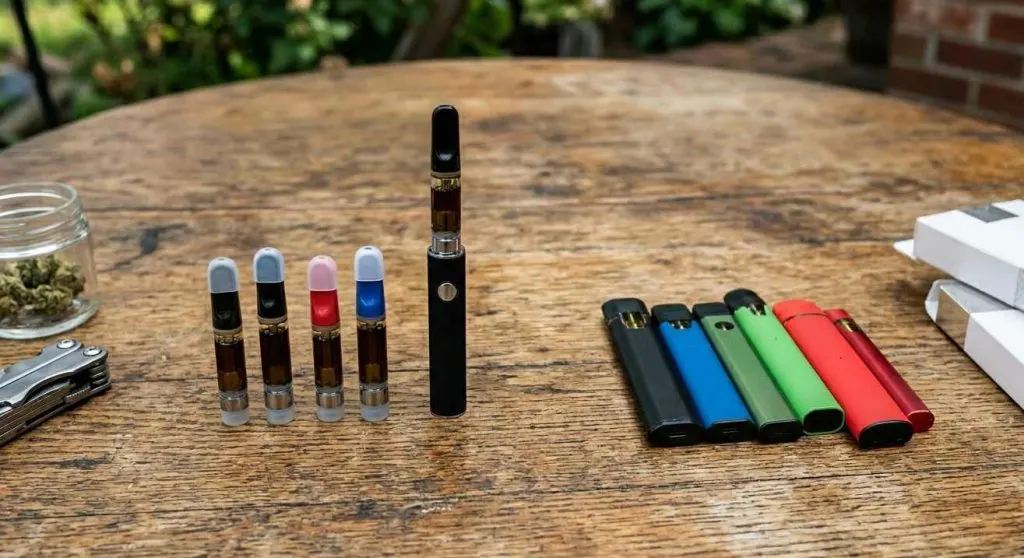 Vape Cartridges vs Disposable Vapes: Which to Choose and Why 510 cartridge attached to a cannabis vape battery