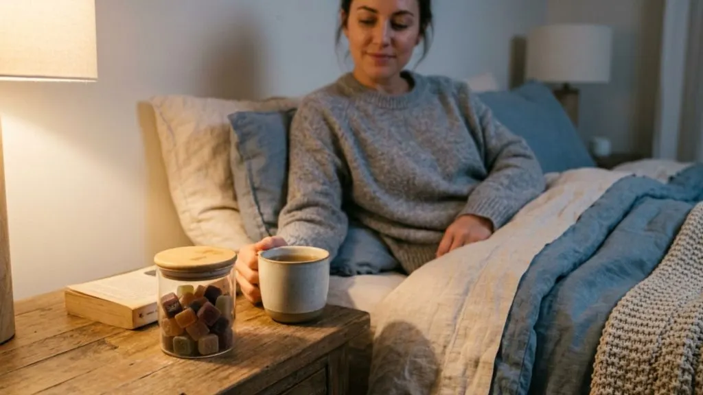 Cannabis for Sleep: Which Strains and Products Help You Relax THC gummies for sleep displayed with night routine items